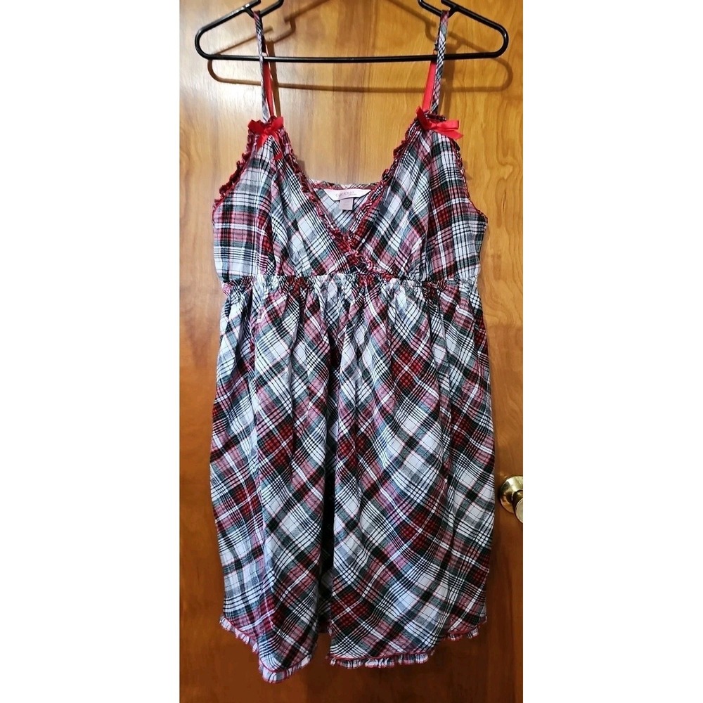 Cacique Sleepwear Womens Plus 18/20 Plaid Flannel Babydoll Red Green